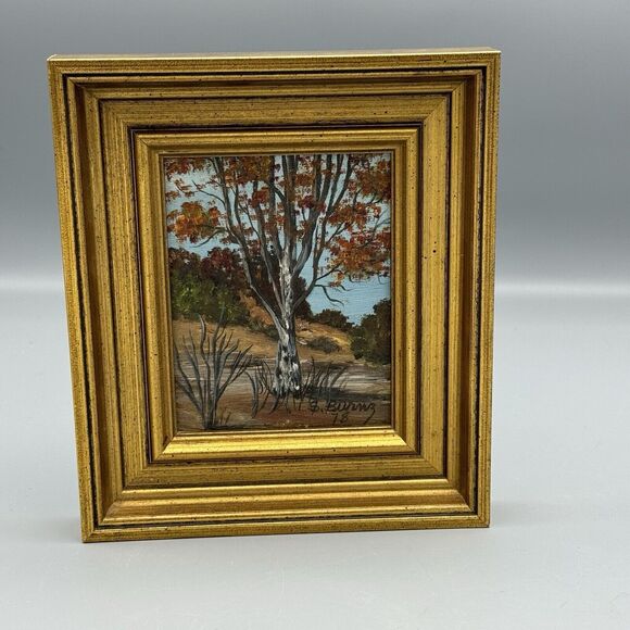 Vtg Original Framed Painting Fall Foliage Mountain Tree Signed S Burns Nature